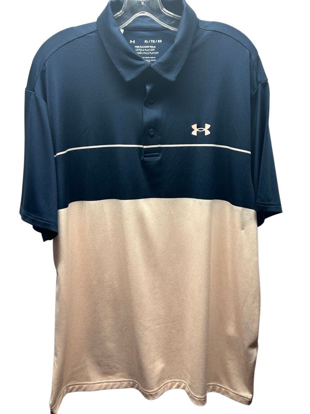 Under Armour The Playoff Polo Men's XL Navy Pink Colorblock Golf Performance Shi